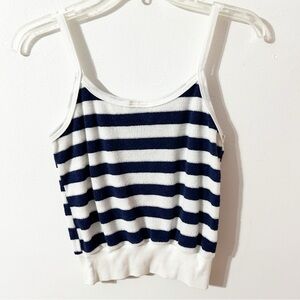 Vintage 1980’s Variety Terrycloth Striped Skinny Strap Tank Top Ribbed Waist💙🤍